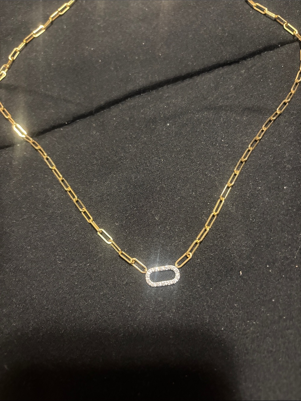 Gold Link Necklace with Pavé Oval Charm - Women Jewelry